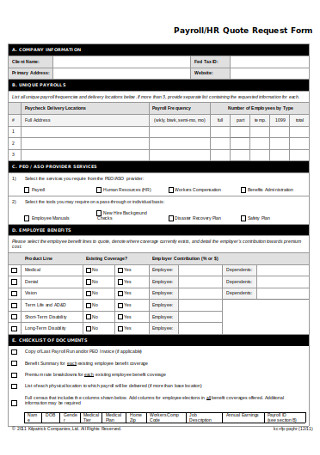 HR Quote Request Form