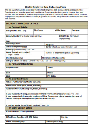 Health Employee Data Collection Form