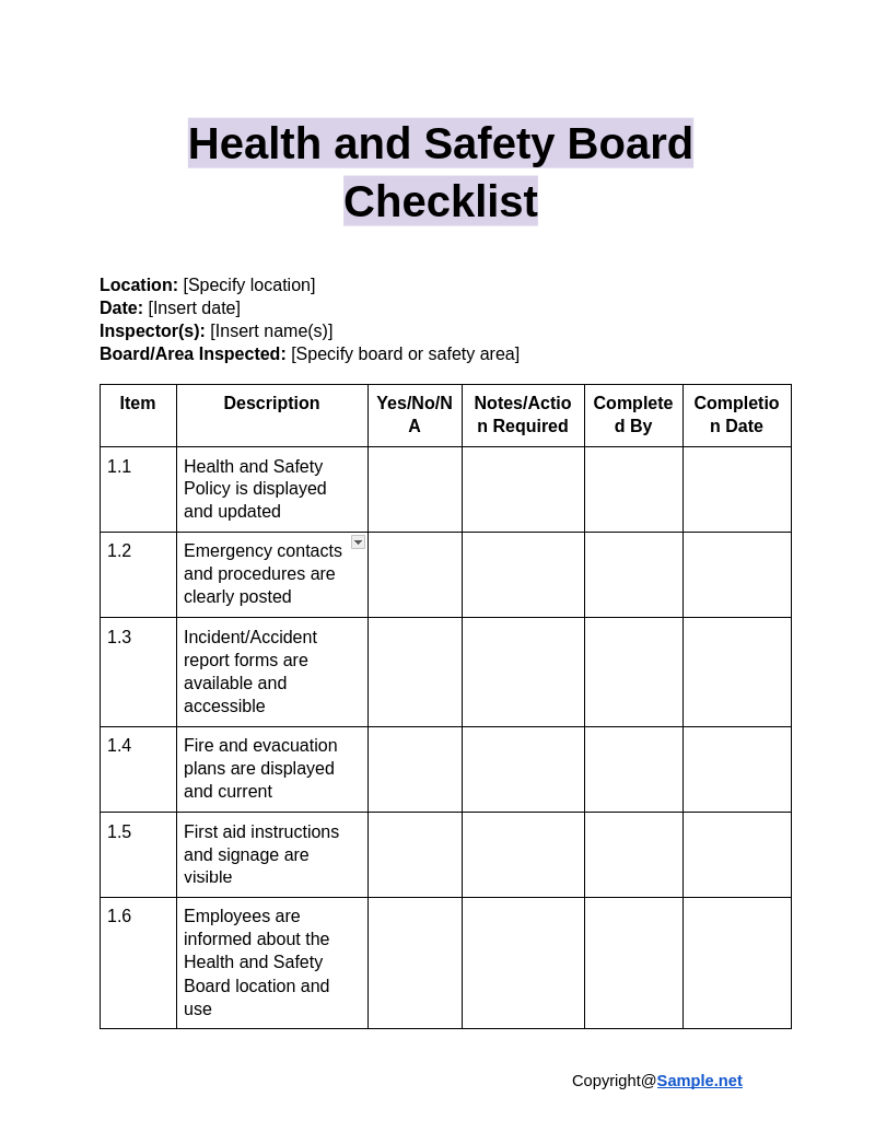 Health and Safety Board Checklist Google Docs 01 08 2025 11 01 AM