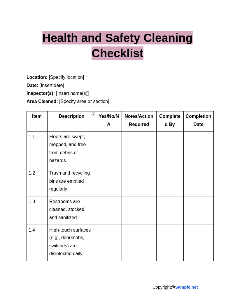 Health and Safety Cleaning Checklist Google Docs 01 08 2025 11 01 AM