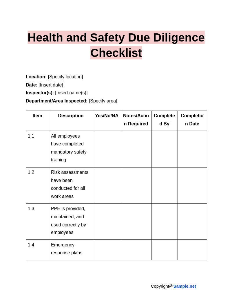 Health and Safety Due Diligence Checklist Google Docs 01 08 2025 11 01 AM