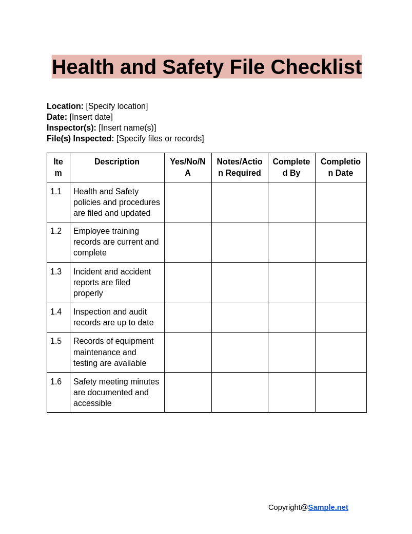 Health and Safety File Checklist Google Docs 01 08 2025 11 01 AM