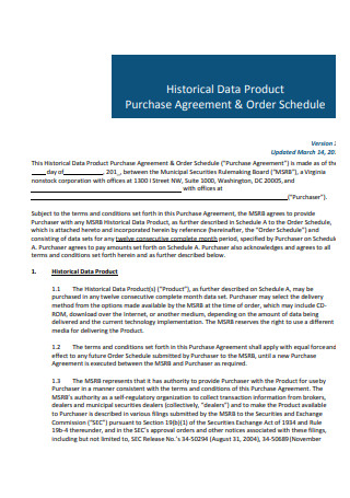 Historical Data Product Purchase Agreement