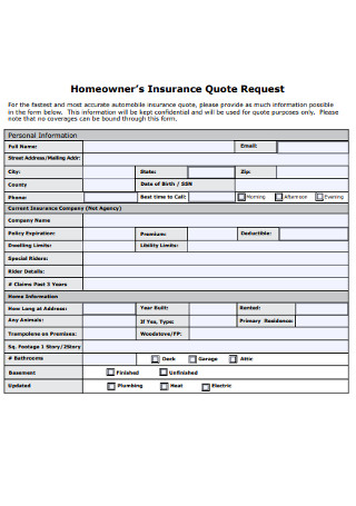 Homeowner’s Insurance Quote Request