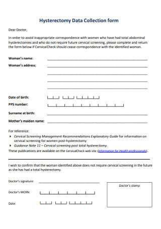 Hysterectomy Data Collection form