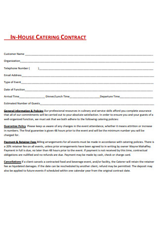 In House Catering Service Contract