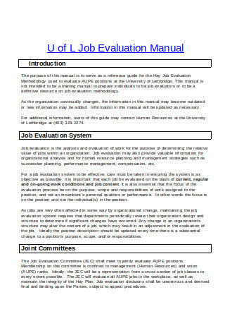 Job Evaluation Manual