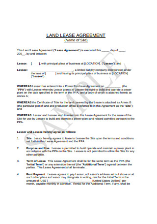 Land Lease Agreement Format