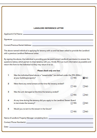 Landlord Reference Letter Editable