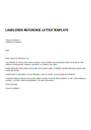 Landlords Reference Letter Template