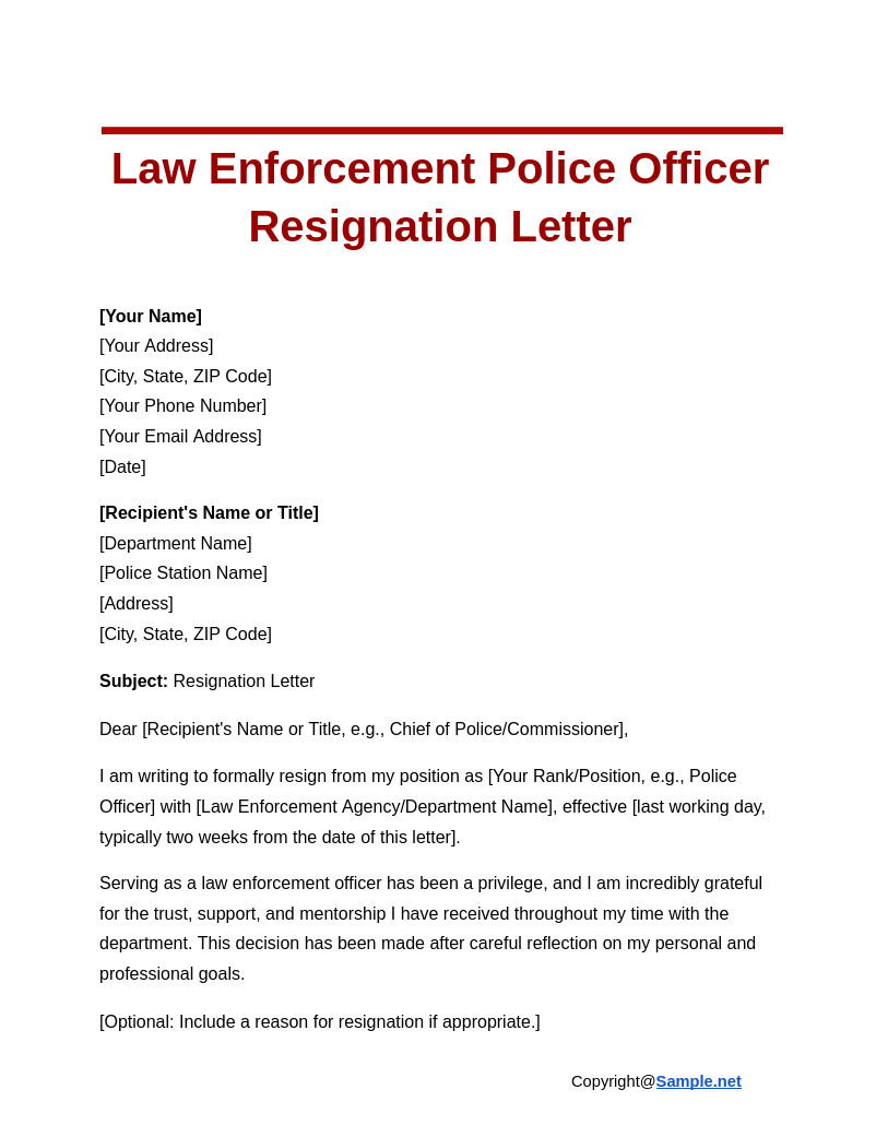 Law Enforcement Police Officer Resignation Letter Google Docs 11 19 2024 04 40 PM