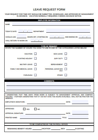 Leave Request Form Sample
