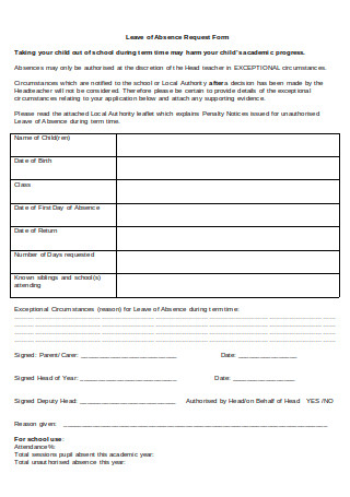 Leave of Absence Request Form Sample