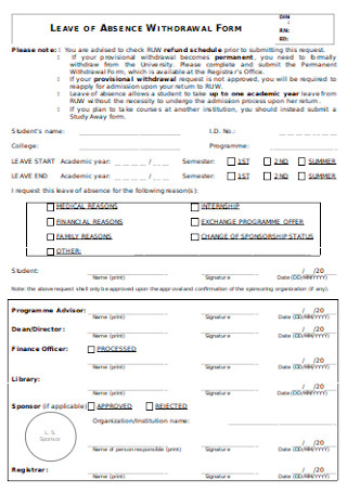 Leave of Absence Withdrawal Form