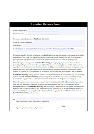 Location Release Form Sample