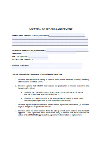 Location of Records Agreement Form