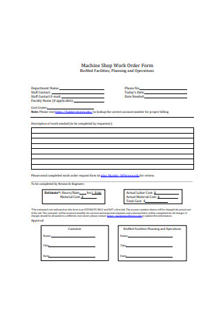 Machine Shop Work Order Form