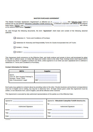 Master Purchase Agreement Sample