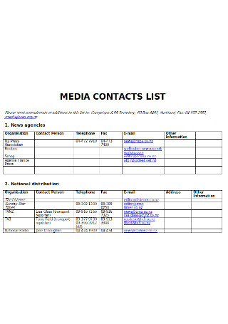 Media Contact List