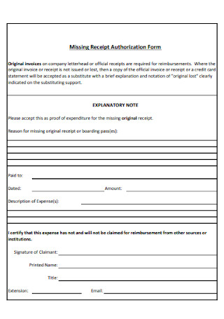 Missing Receipt Authorization Form