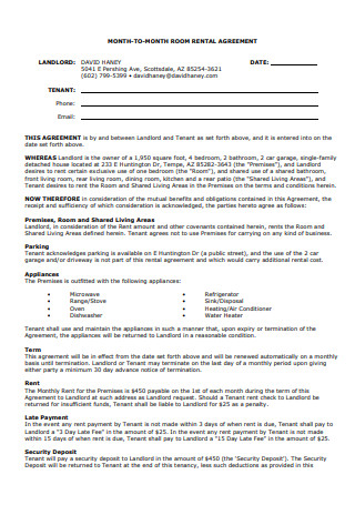 Month to Month Room Rental Agreement in PDF