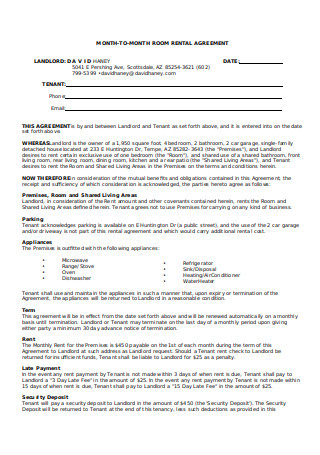 Month to Month Room Rental Agreement