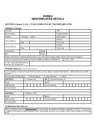 New Employee Details Form Sample