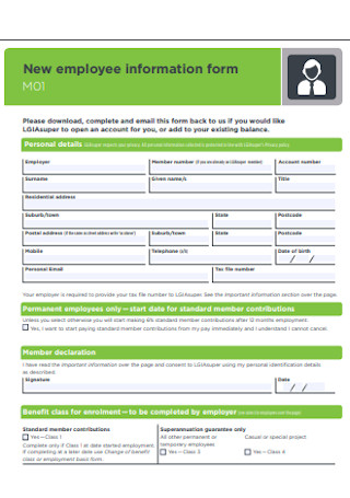 New Employee Information Form Sample