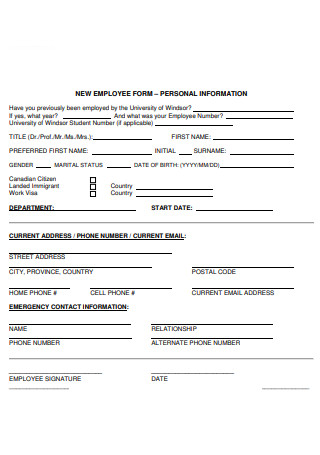 New Employee Personal Information Form