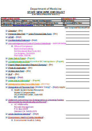 New Hire Checklist Form