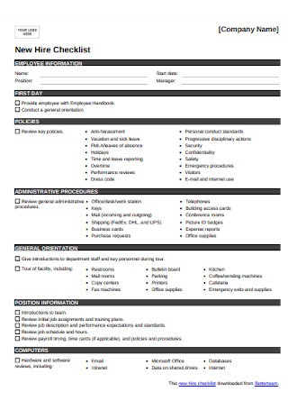 New Hire Orientation Checklist