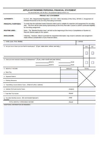 Nominee Personal Financial Statement