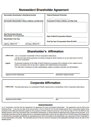 Nonresident Shareholder Agreement