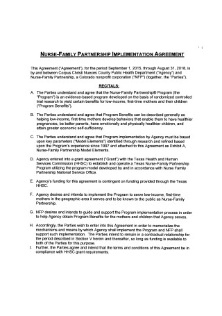 Nurse Family Partnership Implementation Agreement