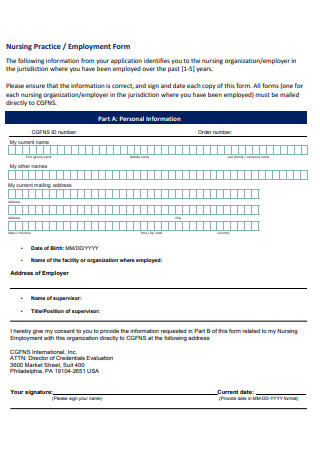 Nursing Employment Information Form