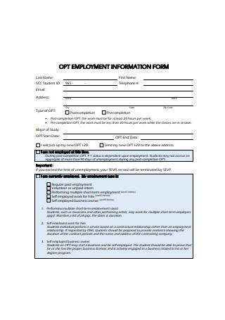 OPT Employment Information Form