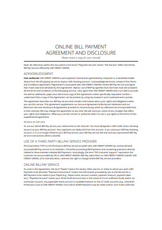 Online Bill Payment Agreement