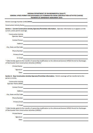 Ownership Transfer Agreement Format