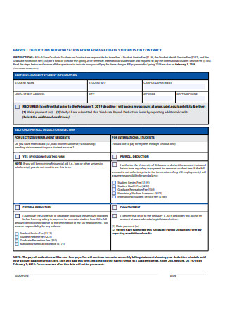 Payroll Deduction Authorization Form for Graduate Students