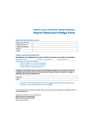 Payroll Deduction Pledge Form