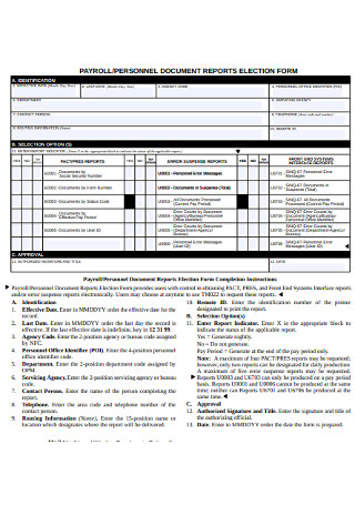Payroll Document Report Election Form
