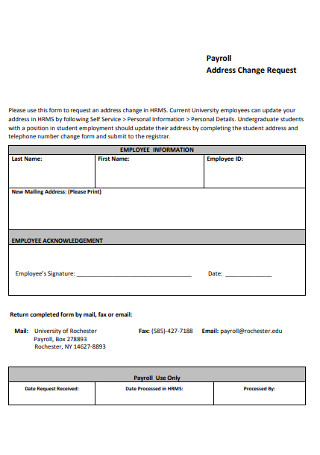 Payroll Finance Address Change Request Form