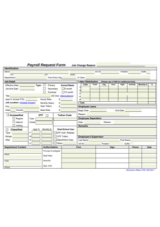 Payroll Job Request Change Form