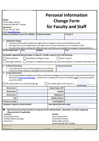 Payroll Personal Information Change Form