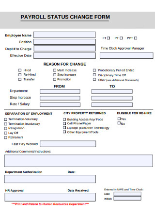Payroll Status Change Form