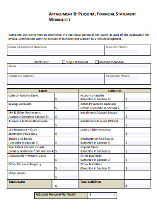 Personal Financial Statement Worksheet