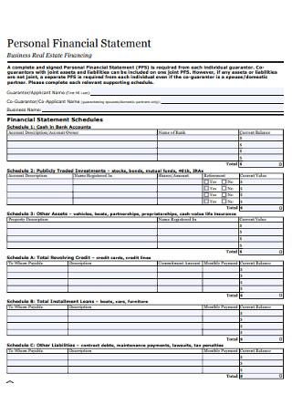 34  SAMPLE Personal Financial Statement Templates Forms in PDF MS