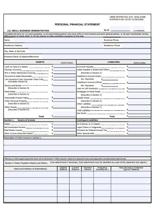 Personal Small Business Financial Statement
