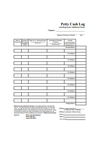 Petty Cash Log Form