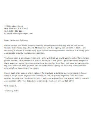 Police Officer Resignation Notice Letter